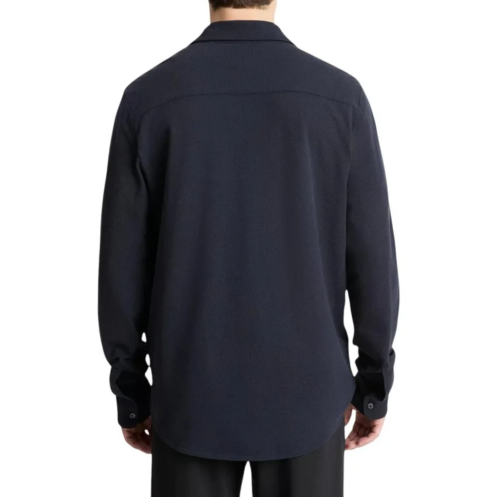 Vince Cotton Piqué Button-Front Long-Sleeve Collared Shirt - Coastal Blue - L